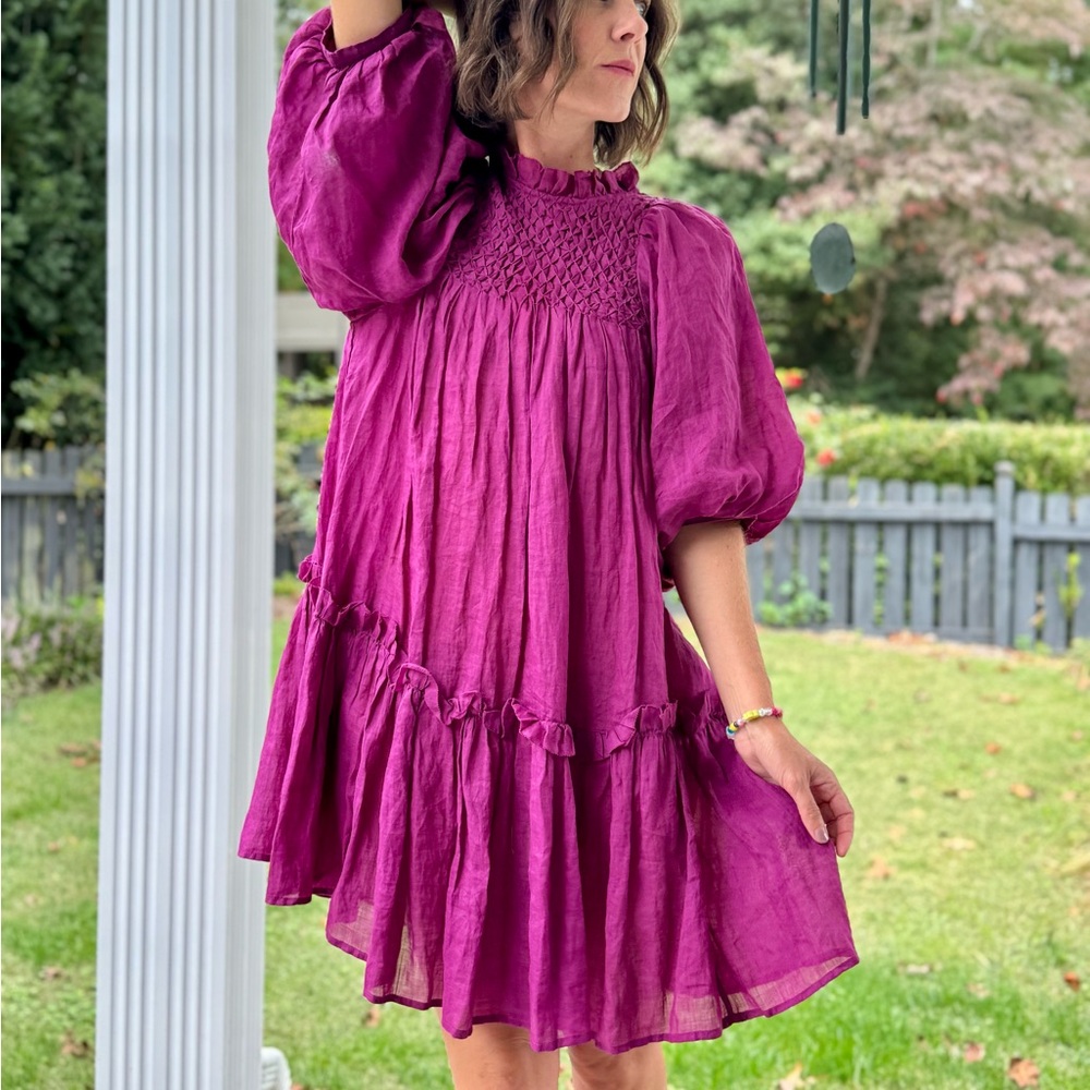 Sea New York Geneva Pintucked Puff Sleeve Dress